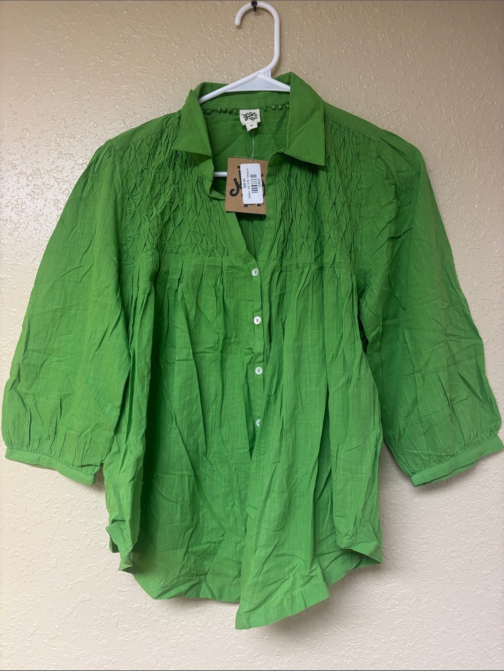 ivy jane Bright Green Button-Front Smocked Yoke Top